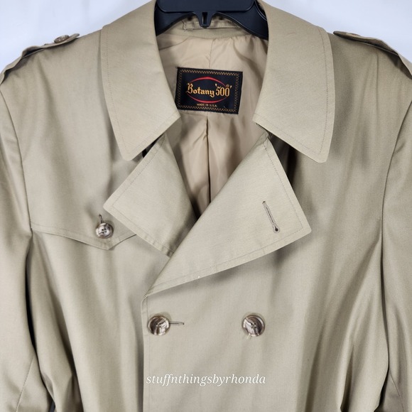 Botany 500 Trench Coat /‎ Overcoat Men's 44 Reg Beige/Tan Vintage Winter Rain - Picture 3 of 9